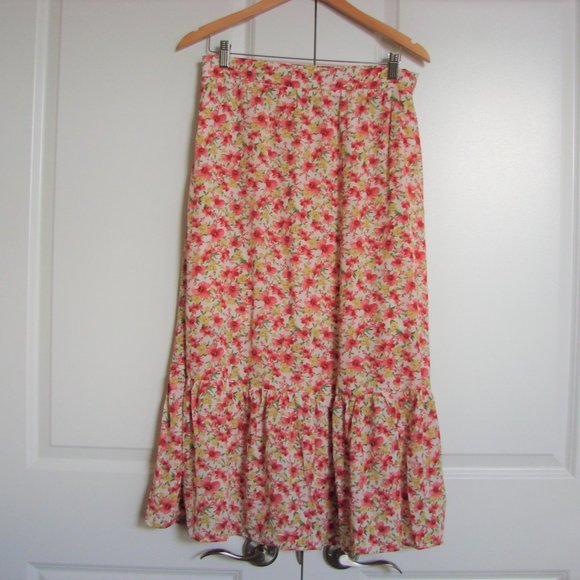 SHEIN Dresses & Skirts - Floral Maxi Skirt Pink Red Yellow Flowers Boho Peasant Ruffle by SHEIN Large